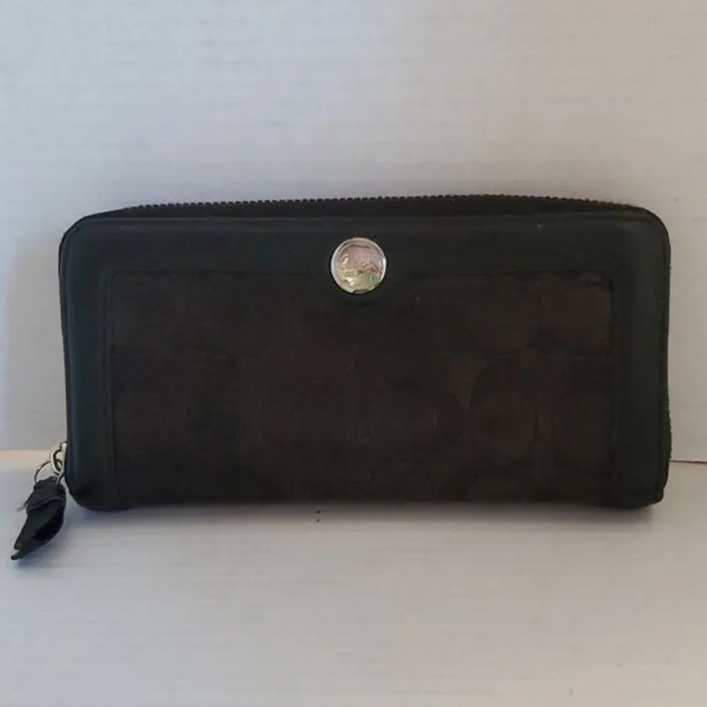 COACH Wallet Hampton Signature C Black Jacquard Leather Trim WOMEN'S WOMAN'S